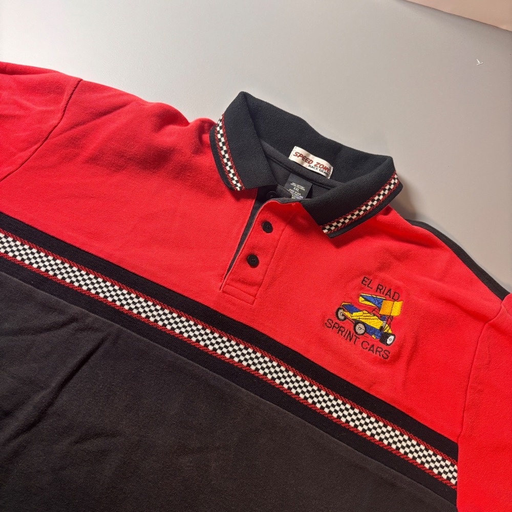 VTG 90s Speed Zone Race Gear El Riad Sprint Cars Polo Shirt XXL USA Embroidered